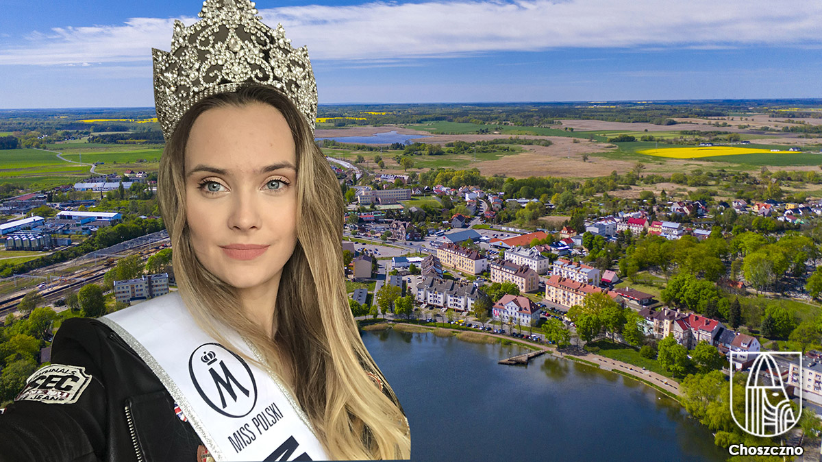 Małgorzata Molik Miss Polski Pomorza Zachodniego na tle panoramy Choszczna